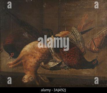 Das zwischen 1800 und 1899 von der British School geschaffene Stillleben zeigt tote Wildtiere, darunter einen Hasen und verschiedene Vögel. Das Werk reflektiert traditionelle Stillleben Themen der Natur und der Jagd. Öl auf Leinwand, National Trust Kollektion. Stockfoto