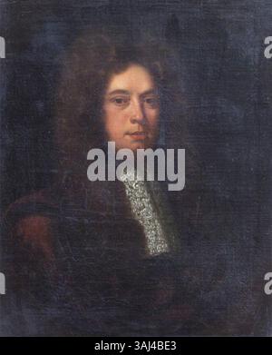 Ein Porträt eines unbekannten Herrn, gemalt zwischen 1700 und 1799. Dieses Öl auf Leinwand ist Teil der Sammlung des National Trust, die einen Mann in historischer Kleidung darstellt. Stockfoto