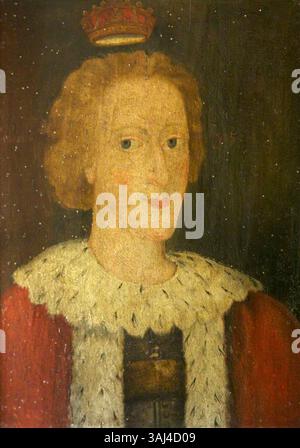 Dieses Porträt von Eduard V., einem König von England, der 1483 kurzzeitig regierte, stammt aus der British School und stammt aus der Zeit um 1650. Das Ölgemälde fängt den Jugendlichen König in königlicher Kleidung ein und spiegelt die Interpretation seines Gleichnisses aus dem 17. Jahrhundert wider. Stockfoto