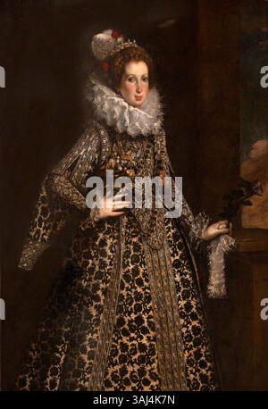 Ein Porträt von Lavinia Biglia, Gräfin Pallavicino, das Juan Pantoja de la Cruz zugeschrieben wurde und zwischen 1570 und 1599 entstand. Dieses Öl auf Leinwand fängt ihre aristokratischen Merkmale und formelle Kleidung ein. National Trust Collection. Stockfoto