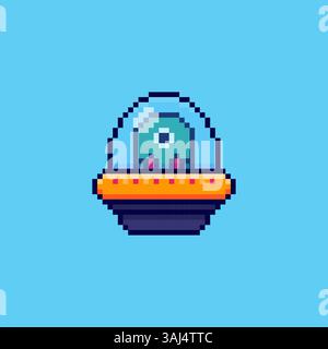 Pixel Art niedliches UFO Raumschiff-Spiel-Asset-Design Stock Vektor