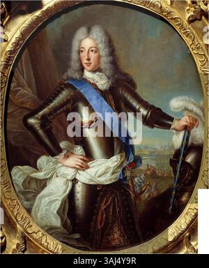 Dieses Porträt aus dem 18. Jahrhundert, das Robert Tournières und Pierre Gobert zugeschrieben wird, stellt Louis-Henri de Bourbon, Prinz von Condé (1692–1740), als würdevolle Figur in aristokratischer Kleidung dar. Das Gemälde ist im Musée des Beaux-Arts in Rennes untergebracht. Stockfoto