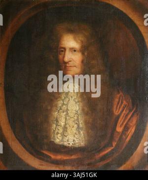 Ein Porträt eines unbekannten Gentleman, möglicherweise ein Mitglied der Familie Vernon, gemalt zwischen 1680 und 1690. Dieses Öl auf Leinwand ist Teil der National Trust Kollektion. Stockfoto
