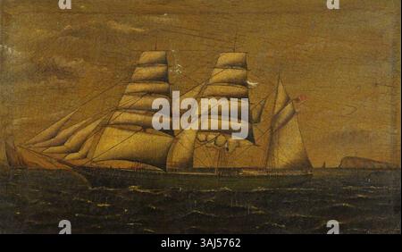 Dieses Gemälde eines unbekannten britischen Künstlers aus dem 19. Jahrhundert zeigt die Barke C. Toby. Das Ölgemälde auf Leinwand ist in den Royal Museums Greenwich untergebracht und zeigt eine maritime Szene. Stockfoto