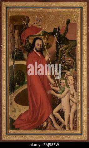 Dieses Öl-auf-Holz-Gemälde des Meisters der Marktkirche Hannover aus dem Jahr 1480 stellt Christus im Limbo dar, Teil eines Passionszyklus, der Einflüsse von Dirk-Kämpfen zeigt. Stockfoto