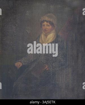 Das zwischen 1800 und 1899 entstandene Porträt aus dem 19. Jahrhundert zeigt eine unbekannte Dame in formeller Kleidung. Die Identität des Motivs wird nicht aufgezeichnet, aber die elegante Pose und Kleidung heben die Mode dieser Zeit hervor. Stockfoto