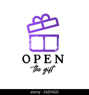 Minimalistisches Open Geschenkbox Logo für Geschenkladen, Verpackungsunternehmen, Überraschungsbox Service Stock Vektor