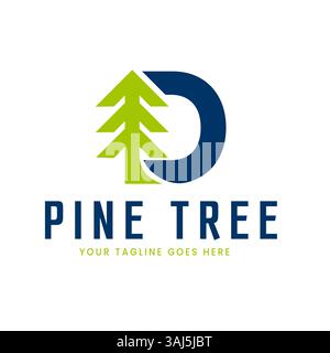 Minimalistisches Kiefernbaum-Logo mit Buchstabe D einfaches Vektor-Design für Natur-Logo Stock Vektor