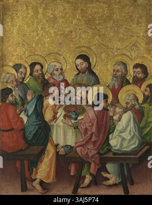 „Das letzte Abendmahl“, ein anonymes Kunstwerk aus der Zeit um 1500, zeigt den Moment, in dem Jesus mit seinen Aposteln vor seiner Kreuzigung speist, eine zentrale Szene in der christlichen Theologie. Stockfoto