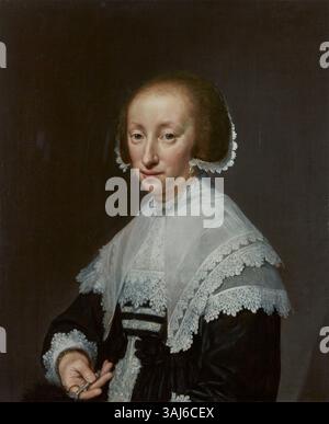 Porträt einer 23-jährigen Frau aus der Familie de Pinto, gemalt von Jan van Ravesteyn 1641. Das Öl auf der Tafel zeigt sie in eleganter Kleidung, die typisch für diese Zeit ist und Mode des 17. Jahrhunderts und aristokratische Porträts betont. Stockfoto