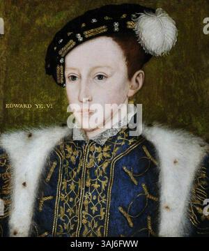Ein Porträt von König Eduard VI. Von England, gemalt zwischen 1545 und 1599 nach Guillim Scrots. Dieses Öl auf der Platte spiegelt das Bild des jungen Monarchen wider, der von 1547 bis 1553 regierte. National Trust Collection. Stockfoto
