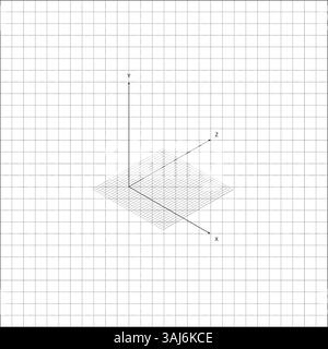 Mathematische Schulwissenschaft Geometrisches Achsenkonzept. Kartesisches 3D-Koordinatensystem mit beschrifteten X-, Y- und Z-Achsen. Stock Vektor