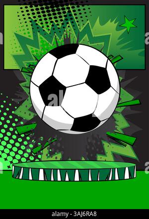 Comic Book Produkt Podium Bühne für Mockup Präsentation mit Fußball. Retro-Comics-Hintergrund. Stock Vektor