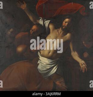 Dieses Ölgemälde von Johann Christian Schröder aus dem Jahr 1690 mit dem Titel „zweifelnder Heiliger Thomas“ stellt die biblische Szene dar, in der Thomas die Auferstehung Jesu in Frage stellt. Es ist Teil der Sammlung des Regionalmuseums Ptuj Ormo. Stockfoto