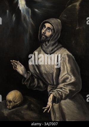 El Greco Werkstattgemälde des Heiligen Franz von Assisi in Ekstase, um 1614-1699. Das Gemälde zeigt den Heiligen Franziskus, der die Stigmata erhält, einen Moment der spirituellen Ekstase. Stockfoto