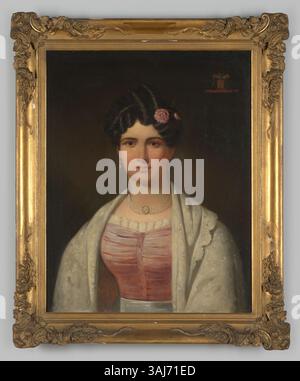 Dieses Porträt von Maria Josephina Claus (1809–1841), das zwischen 1825 und 1849 von einem anonymen niederländischen Künstler gemalt wurde, ist ein Ölbild auf Tafeln, das Teil der Sammlung Geldersch Landschap en Kasteelen ist. Stockfoto