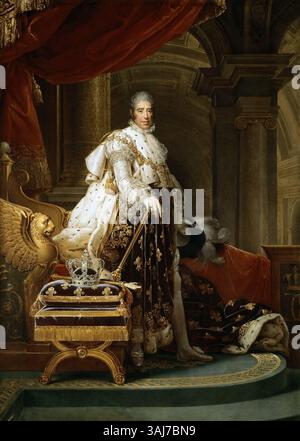 Porträt von Karl X. von Frankreich, gemalt von Francois Gérard, in seinen Krönungsgewändern, die seinen königlichen Status und die Größe seiner Herrschaft symbolisieren. Stockfoto