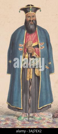 Diese Lithografie zeigt Shuja Shah Durrani (1785–1842), Herrscher des Durrani-Reiches in traditioneller afghanischer königlicher Kleidung. Erstellt von James Atkinson im Jahr 1843. Stockfoto