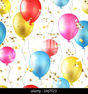 Mehrfarbiges, realistisches 3D-Luftballons nahtloses Muster. Vektorabbildung. Feiertag Jahrestag Geburtstagsfeier Dekoration Hintergrund. Modisches Textil Stock Vektor