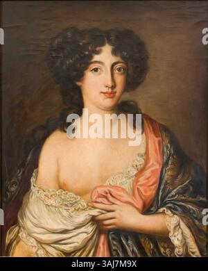 Ein Porträt aus Öl auf Leinwand, das nach dem Original von Pierre Mignard entstand und Olympia Mancini, eine prominente Figur des 17. Jahrhunderts, darstellt. Mancini, die Nichte von Kardinal Mazarin, war eine Geliebte von König Ludwig XIV Stockfoto