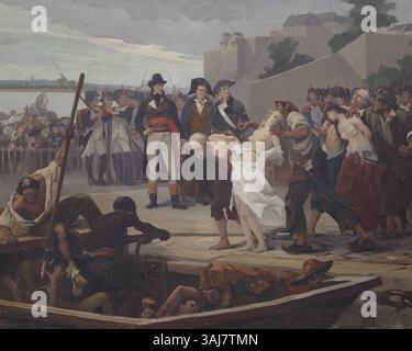 Joseph Auberts Gemälde Les noyades de Nantes (1882–1889) zeigt das historische Ereignis der Massenertränke während der Französischen Revolution und symbolisiert die Brutalität der Herrschaft des Terrors. Stockfoto