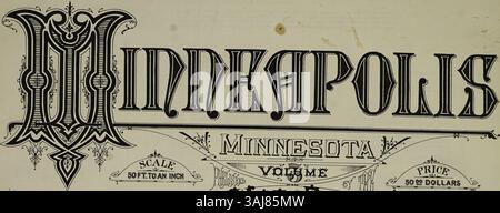 Die Sanborn Fire Insurance Map von 1889 aus Minneapolis, Hennepin County, Minnesota, enthält detaillierte Darstellungen der Gegend. Diese spezielle Karte enthält zweiseitige Platten mit den Nummern 79-116, die in Band 3 gebunden sind. Sie wurde zur Bewertung von Brandschutzversicherungsrisiken geschaffen und bietet historische Einblicke in die Stadtentwicklung des späten 19. Jahrhunderts. Stockfoto
