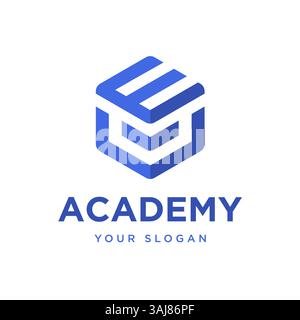 Modernes sechseckiges Vektor-Logo mit Buchstabe E und Graduierungskappe einzigartiges Bildungsdesign für Schullogodesign Stock Vektor