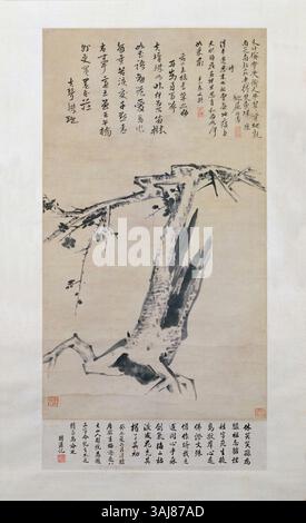 Bada Shanren (1626–1705), ein berühmter chinesischer Künstler, schuf dieses Tintenwaschbild auf Papier. Das Stück, das im Palace Museum untergebracht ist, verwendet kräftige Pinselstriche und subtile Farbvariationen, um historische, kulturelle oder naturnahe Themen zu erkunden und so die Beherrschung der fließenden Komposition von Bada zu demonstrieren. Stockfoto