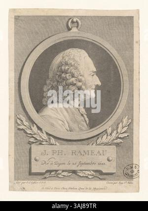 Tiefdruck von Jean-Philippe Rameau, geboren am 25. September 1683 in Dijon. Rameau war ein bedeutender Komponist und Musiktheoretiker. Dieser Druck ist Teil der Boyer-Kollektion. Stockfoto