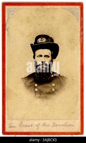 Ein Foto von Ulysses Grant, aufgenommen zwischen 1861 und 1865. Grant war während des Amerikanischen Bürgerkriegs ein wichtiger General der Union, berühmt für seine Führung in der Schlacht von Fort Donelson. Stockfoto