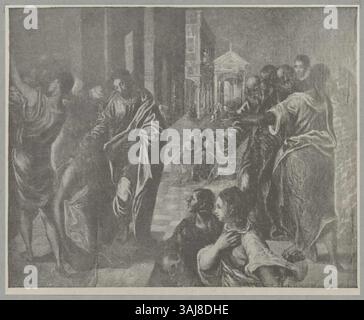 El Grecos Gemälde „Christ Healing the Blind“ um 1585 zeigt eine biblische Szene, in der Christus ein Wunder vollbringt und einem blinden Mann das Augenlicht wiedergibt. Das Werk veranschaulicht El Grecos einzigartigen Stil religiöser Kunst mit dramatischen Figuren und intensiver Emotionen. Stockfoto