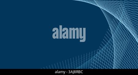 Ein moderner abstrakter Hintergrund mit sich drehenden parallelen Liniengruppen auf blauem Hintergrund. Die dynamische Komposition lässt Platz für Text auf der linken Seite, cr Stock Vektor