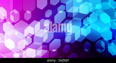 Wellige weiße, transparente Sechseckformen auf einem violetten und blauen welligen, verschwommenen Hintergrund. Die weichen Verläufe und das geometrische Design schaffen ein modernes, abstraktes Design Stock Vektor