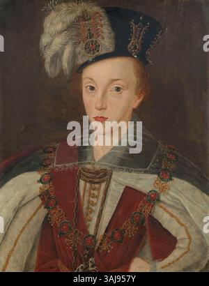 Dieses zwischen 1603 und 1606 entstandene Öl-auf-Tafelporträt zeigt Heinrich, Prinz von Wales, der Erbe des englischen Throns war. Das Porträt spiegelt den Stuart-Stil des frühen 17. Jahrhunderts wider. Stockfoto