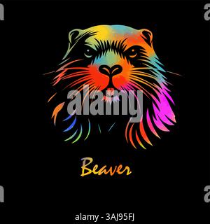 Biberfarbiger Kopf auf schwarzem Hintergrund. Handzeichnung. Nicht AI, Vektorillustration Stock Vektor