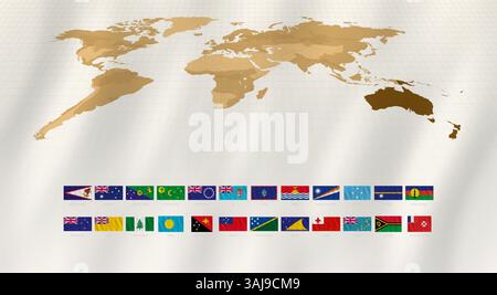 Winking Flags of Oceania, Offizielle Proportions Kollektion. Vektorabbildung. Stock Vektor
