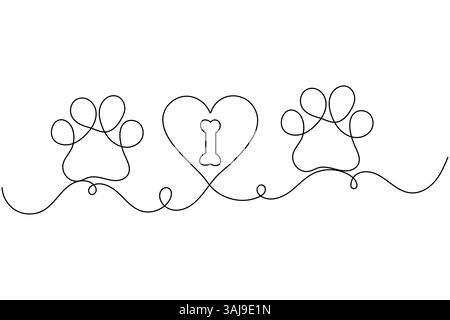 Dog Pfote kontinuierliche einzeilige Kunst und isoliertes Umrissvektordesign Stock Vektor