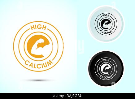 Design-Illustration mit hohem Kalzium, Etikett mit hohem Kalzium, Logo, Zeichen, Symbol, Farbe Schwarz-weiß Stock Vektor