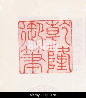 Zhuanshu, oder Siegel-Schrift, ist eine antike Form der chinesischen Kalligraphie mit piktographischen und ideografischen Zeichen. Es entwickelte sich aus der Shang-Dynastie und wurde unter der Qin-Dynastie zur offiziellen Verwendung. Stockfoto