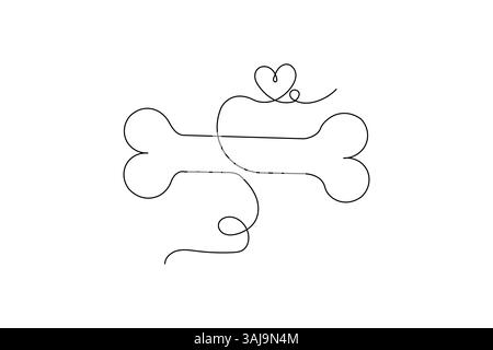 Hundeknochen eine Linie Illustration Umriss Vektorgrafik Stock Vektor