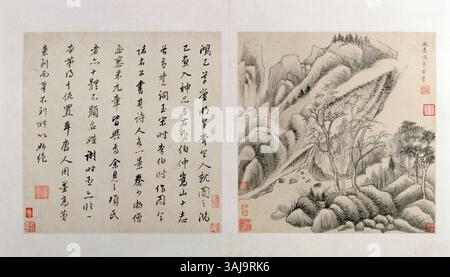 Dieses Gemälde von Dong Qichang, einem prominenten chinesischen Künstler der Ming-Dynastie, ist im Palastmuseum untergebracht. Es verfügt über Dong's unverwechselbares Pinselwerk und Stil. Stockfoto