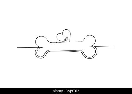 Hundeknochen eine Linie Illustration Umriss Vektorgrafik Stock Vektor