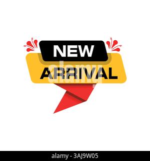 Neues Design des Banners für die Ankunft, neu, neu, frisch, Einzug, neuer Bestand, neues Produkt, neue Präsenz. Stock Vektor