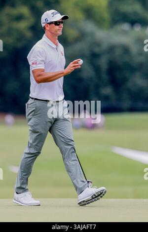 10. August 2017: Adam Scott aus Australien auf dem 11. Green während der ersten Runde der 99. PGA Championship im Quail Hollow Club in Charlotte, NC. (Scott Kinser/Cal Sport Media)(Credit Image: &Copy; Scott Kinser/CSM via ZUMA Wire) Stockfoto