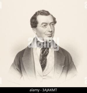 Das von Carl Mittag gemalte Porträt von Wilhelm Friedrich Wieprecht aus dem Jahr 1840 zeigt das Bild dieses prominenten deutschen Dirigenten und Komponisten aus dem 19. Jahrhundert. Bekannt für seine Führung in Militärkapellen, wird Wieprechts Bild formell und ausgezeichnet dargestellt. Stockfoto