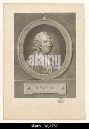 Tiefdruck von Jean-Philippe Rameau, einem prominenten französischen Komponisten und Musiktheoretiker. Dieser Druck ist Teil der Boyer-Sammlung und zeigt seinen Beitrag zur französischen Musik. Stockfoto