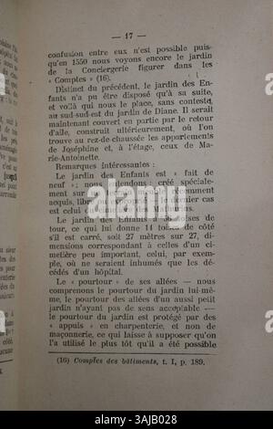 Foto von Seite 17 aus „Le Cimetière des Mathurins“ von Eugène Plouchart, veröffentlicht 1923. Das Bild wurde am 22. Juni 2021 in der Mediathek Fontainebleau aufgenommen, wobei das Buch in lokalen Sammlungen aufbewahrt wurde. Stockfoto