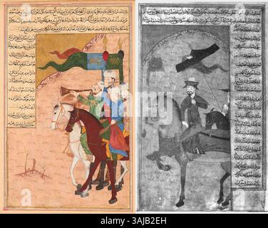 Diese Illustration aus dem Jahr 1436 aus dem Zafarnama zeigt Shah Rukh, der 1405 nach Timurs Tod die Timuriden-Armee nach China führte. Stockfoto