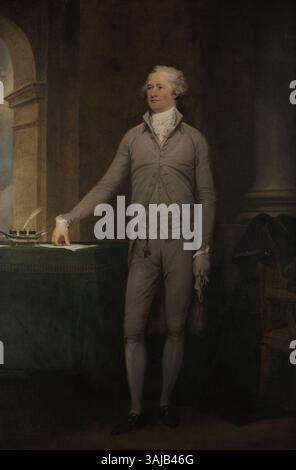 Das von John Trumbull gemalte Porträt Alexander Hamilton aus dem Jahr 1792 befindet sich im Crystal Bridges Museum of American Art Das Ölgemälde spiegelt Hamiltons Bedeutung in der amerikanischen Geschichte wider und fängt seinen Charakter und seine Rolle in der Stiftung des Landes ein. Stockfoto