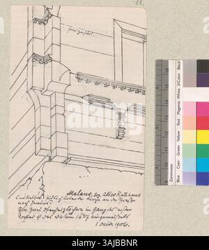 Dieser Druck zeigt einen Abschnitt der Fassade des sogenannten „Alten Rathauses“ in Malans, Schweiz, unterhalb der reformierten Kirche. Stockfoto
